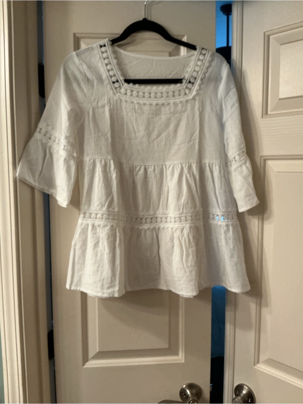 White Square-Neck Embroidered Peasant Blouse - Women